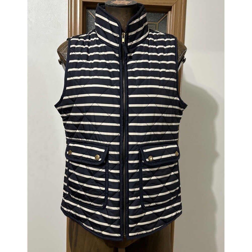 Savile Row Co London Quilted Vest Women's Medium Navy Blue Striped Full Zip
